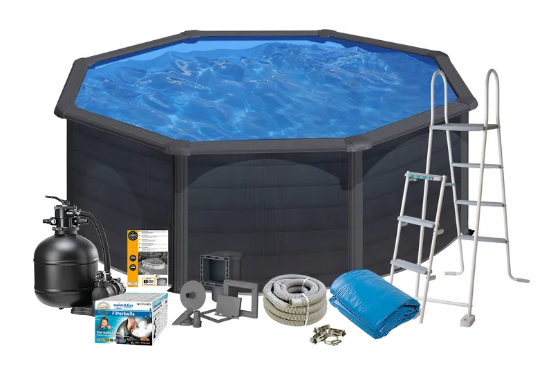 Allas Teräs Swim & Fun Perus pyöreä 350 x 132 cm, Musta grafiitti, 350 x 132 cm, Musta grafiitti