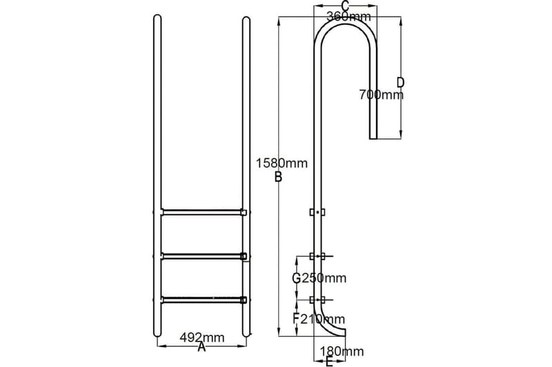 Uima-altaan tikkaat 3 askelmaa 120 cm Ruostumaton teräs - Hopea - Uima-altaan portaat