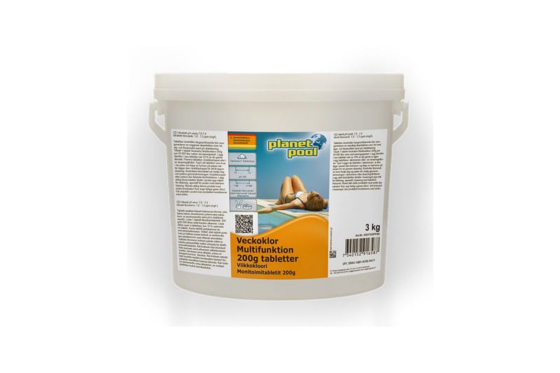 Vedenhoito Planet Pool Viikkokloori Monitoimi 200 g kappale 3 kg - 3 kg - Piha & ulkoaltaat - Uima-allas, poreallas & sauna - Uima-altaan & porealtaan puhdistus - Allaskemikaalit & klooritabletit