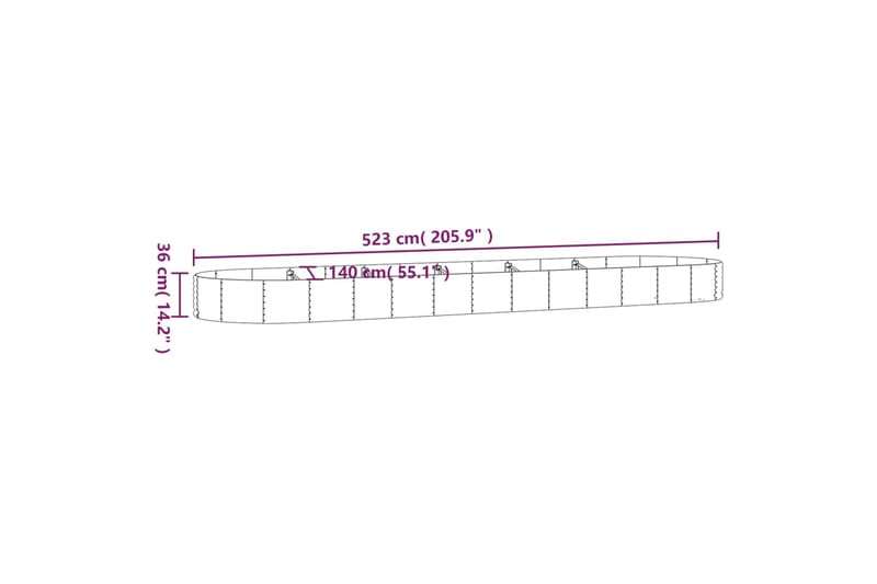 beBasic Puutarhakukkalaatikko jauhemaalattu teräs 523x140x36 cm harmaa - Harmaa - Ruukut ulkokäyttöön - Kukkalaatikko