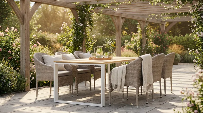 Devon suuri suorakulmainen ulkoruokapöytä 210x100 cm alumiinista - Beige - Puutarhakalusteet - Terassipöydät - Ruokapöytä terassille