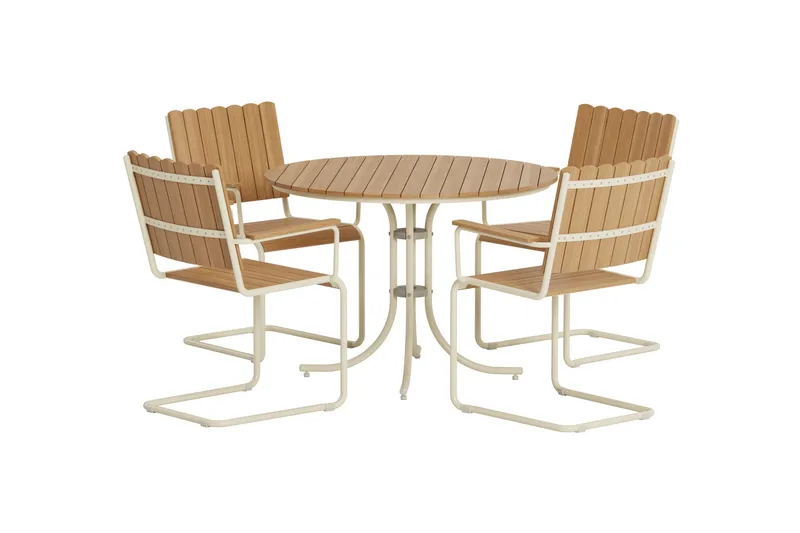 Kullaberg pyöreä ulkoruokailuryhmä 4 tuolilla 104 cm teräs aintwood, Beige
