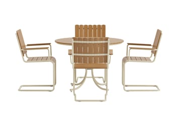 Kullaberg pyöreä ulkoruokailuryhmä 4 tuolilla 104 cm teräs aintwood - Beige - Puutarhakalusteet - Ulkoryhmä - Ruokailuryhmät ulos