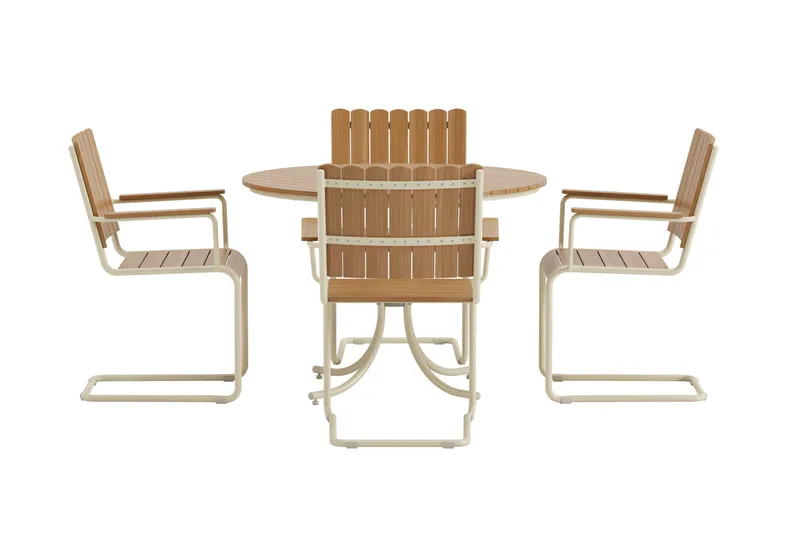Kullaberg pyöreä ulkoruokailuryhmä 4 tuolilla 104 cm teräs aintwood - Beige - Puutarhakalusteet - Ulkoryhmä - Ruokailuryhmät ulos