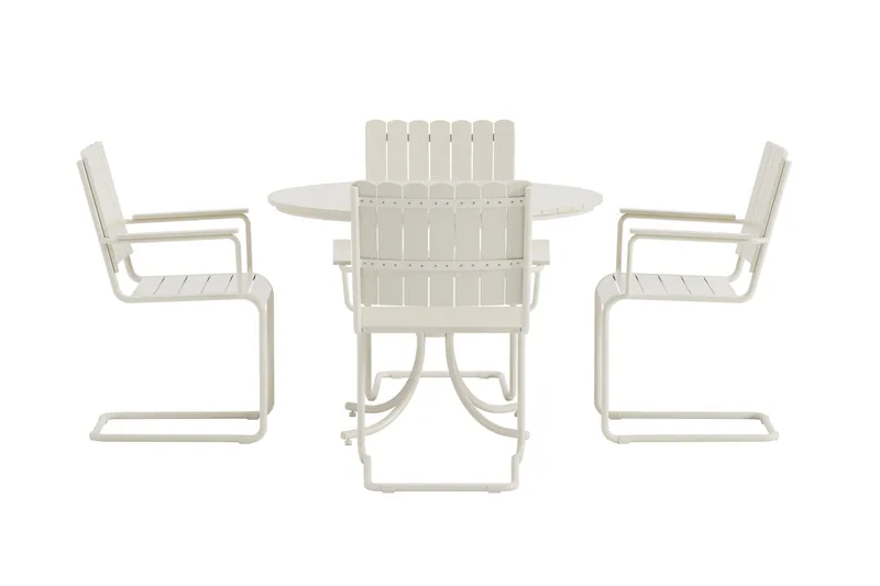 Kullaberg pyöreä ulkoruokailuryhmä 4 tuolilla 104 cm teräs aintwood - Valkoinen - Puutarhakalusteet - Ulkoryhmä - Ruokailuryhmät ulos