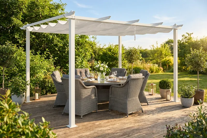 Porto suuri pergola 4x3 m alumiinia, katto - Valkoinen - Piha & ulkoaltaat - Grillaus - Grillitarvikkeet - Grilliteltta
