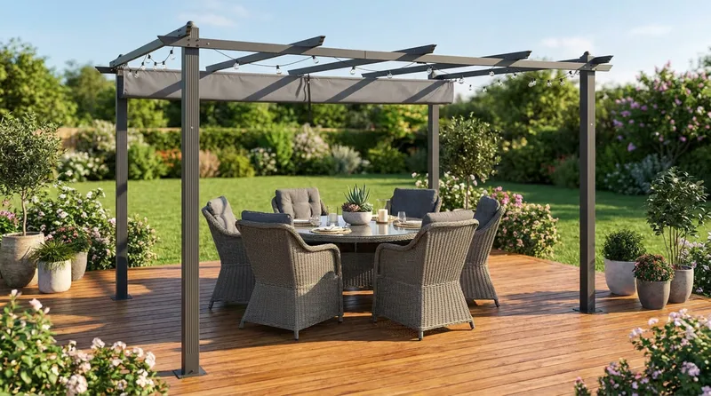 Porto suuri pergola 4x3 m alumiinia, katto - Tummanharmaa - Piha & ulkoaltaat - Grillaus - Grillitarvikkeet - Grilliteltta