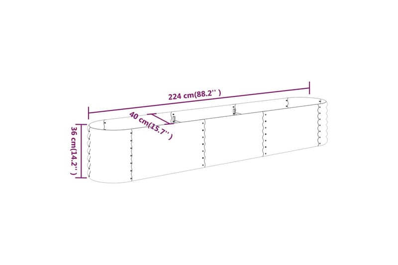 Puutarhakukkalaatikko jauhemaalattu teräs 224x40x36 cm hopea - Hopea - Ruukut ulkokäyttöön - Kukkalaatikko