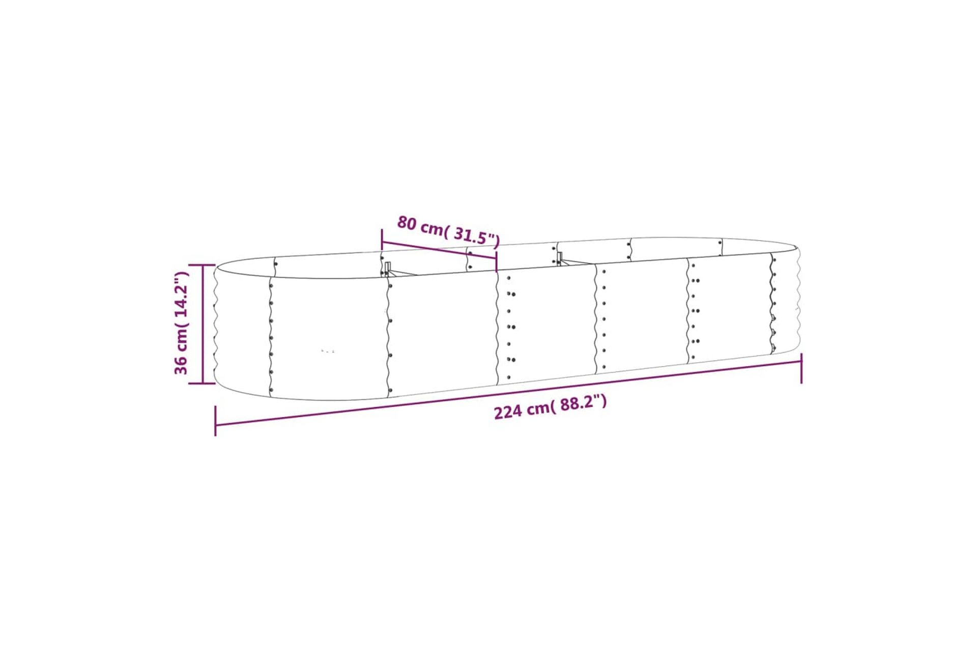 Puutarhakukkalaatikko jauhemaalattu teräs 224x80x36 cm ruske - Ruskea - Piha & ulkoaltaat - Viljely & puutarhanhoito - Kasvatus - Kukkaruukku & Istutusastia - Kukkalaatikko