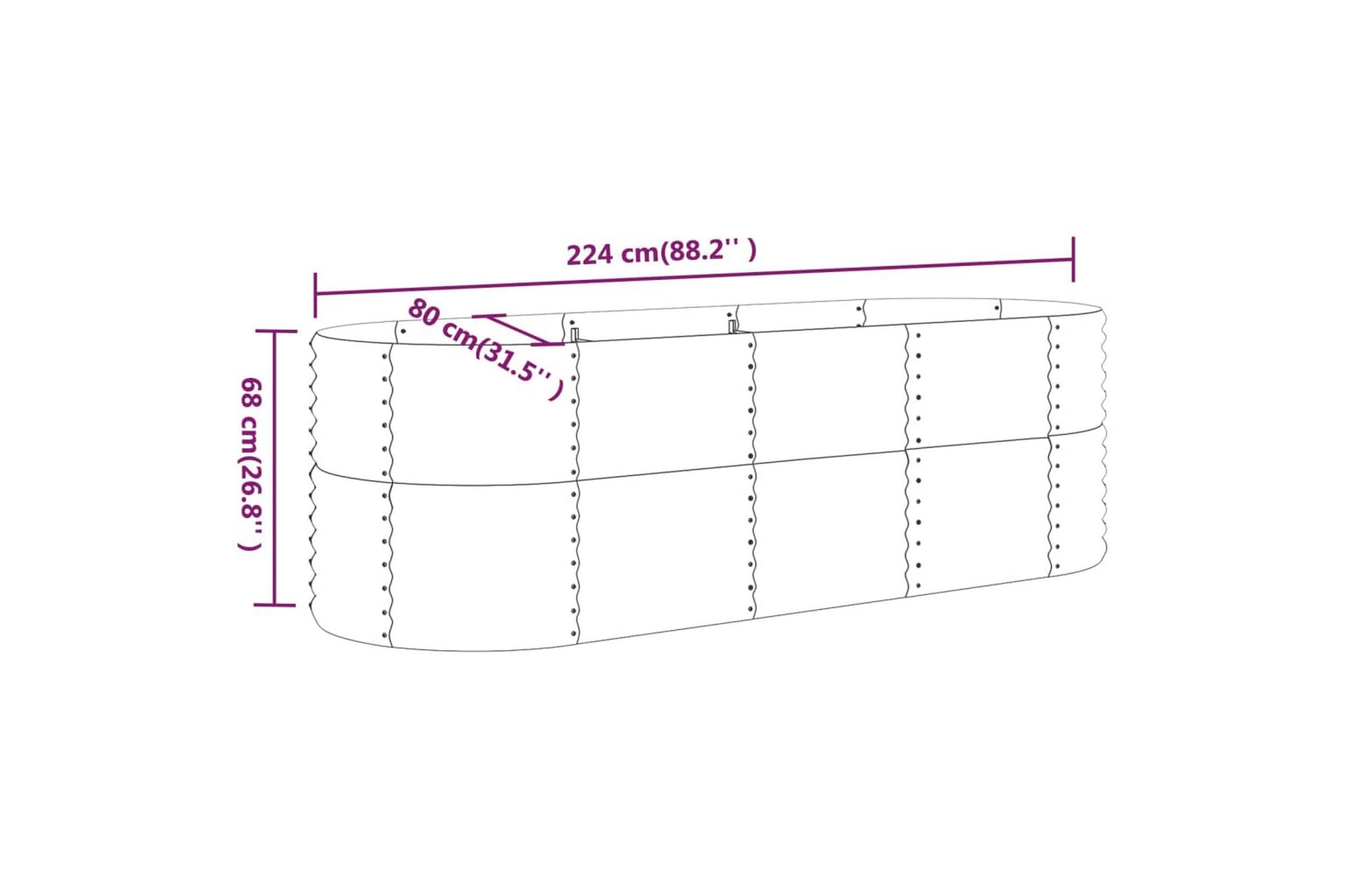 Puutarhakukkalaatikko jauhemaalattu teräs 224x80x68 cm antra - Antrasiitti - Piha & ulkoaltaat - Viljely & puutarhanhoito - Kasvatus - Kukkaruukku & Istutusastia - Kukkalaatikko