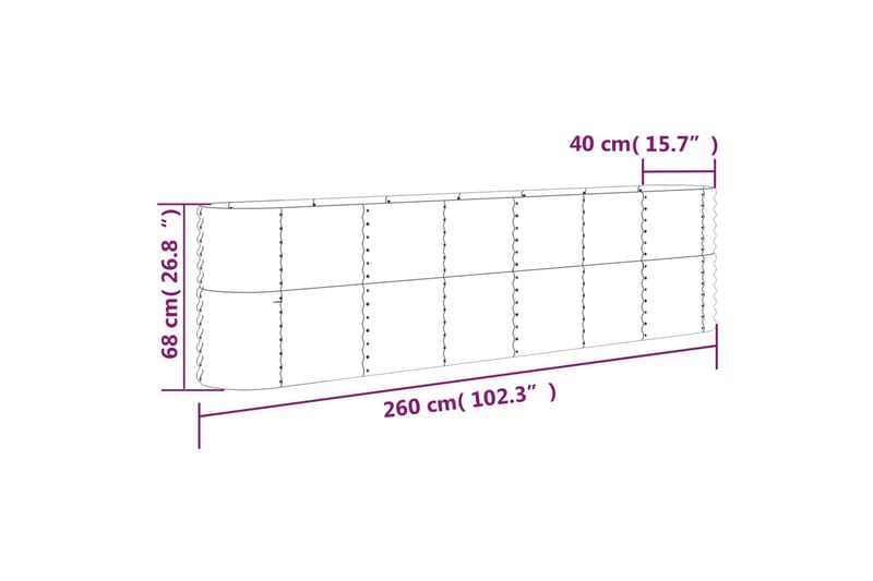 Puutarhakukkalaatikko jauhemaalattu teräs 260x40x68 cm antra - Antrasiitti - Ruukut ulkokäyttöön - Kukkalaatikko