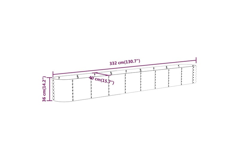 Puutarhakukkalaatikko jauhemaalattu teräs 332x40x36 cm antra - Antrasiitti - Ruukut ulkokäyttöön - Kukkalaatikko