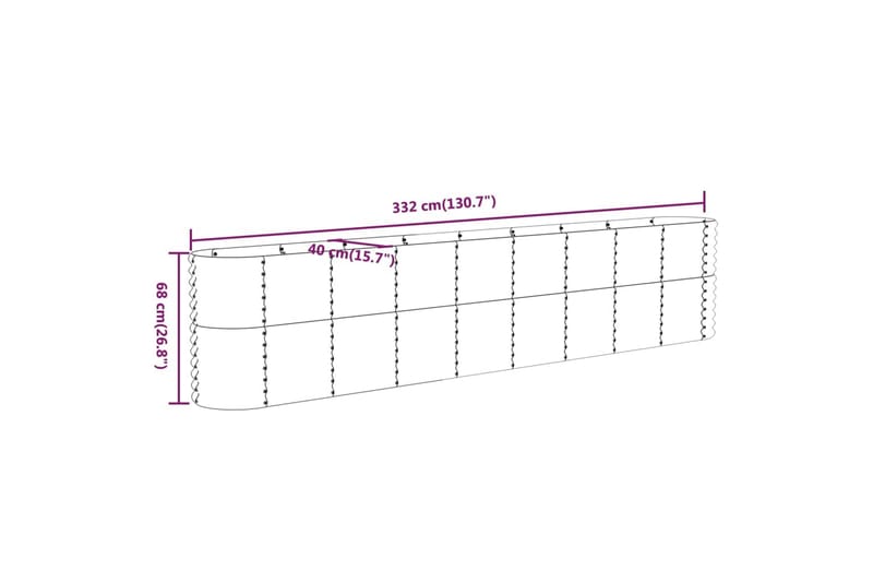 Puutarhakukkalaatikko jauhemaalattu teräs 332x40x68 cm antra - Antrasiitti - Ruukut ulkokäyttöön - Kukkalaatikko