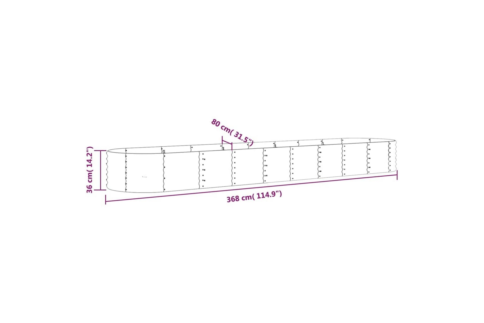 Puutarhakukkalaatikko jauhemaalattu teräs 368x80x36 cm antra - Antrasiitti - Piha & ulkoaltaat - Viljely & puutarhanhoito - Kasvatus - Kukkaruukku & Istutusastia - Kukkalaatikko