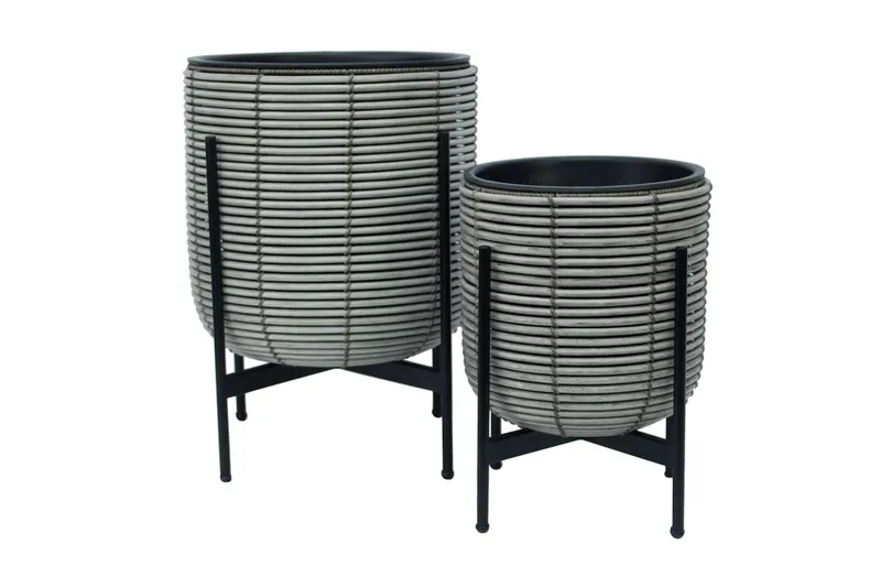 Kukkaruukku Wicker Telineellä 30x30xH38 cm Harmaa - Piha & ulkoaltaat - Viljely & puutarhanhoito - Kasvatus - Kukkaruukku & Istutusastia - Suuret kukkaruukut