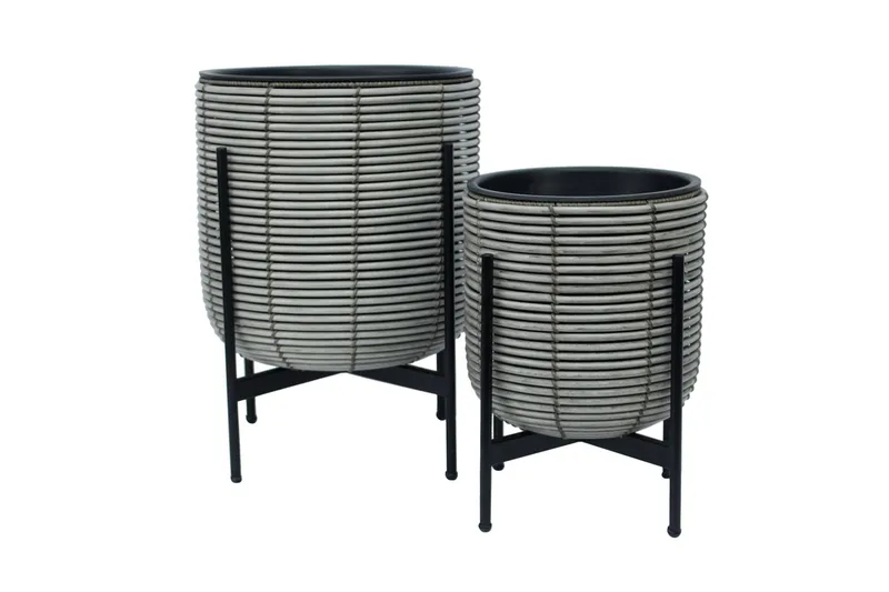 Kukkaruukku Wicker Telineellä 38x38xH49 cm Harmaa - Piha & ulkoaltaat - Viljely & puutarhanhoito - Kasvatus - Kukkaruukku & Istutusastia - Suuret kukkaruukut