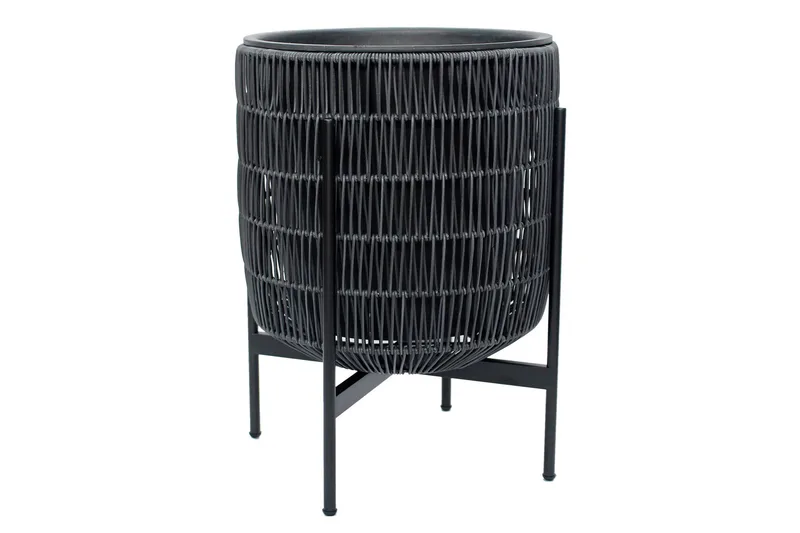 Kukkaruukku Wicker Telineellä 38x38xH49 cm Musta - Piha & ulkoaltaat - Viljely & puutarhanhoito - Kasvatus - Kukkaruukku & Istutusastia - Suuret kukkaruukut