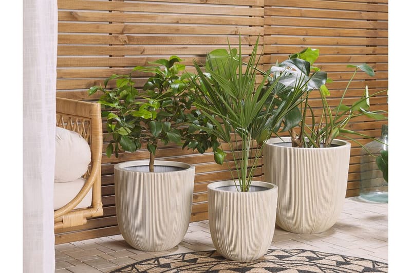 Ruukku 44 x 44 x 48 cm beige CHIOS - Beige - Piha & ulkoaltaat - Viljely & puutarhanhoito - Kasvatus - Kukkaruukku & Istutusastia - Suuret kukkaruukut