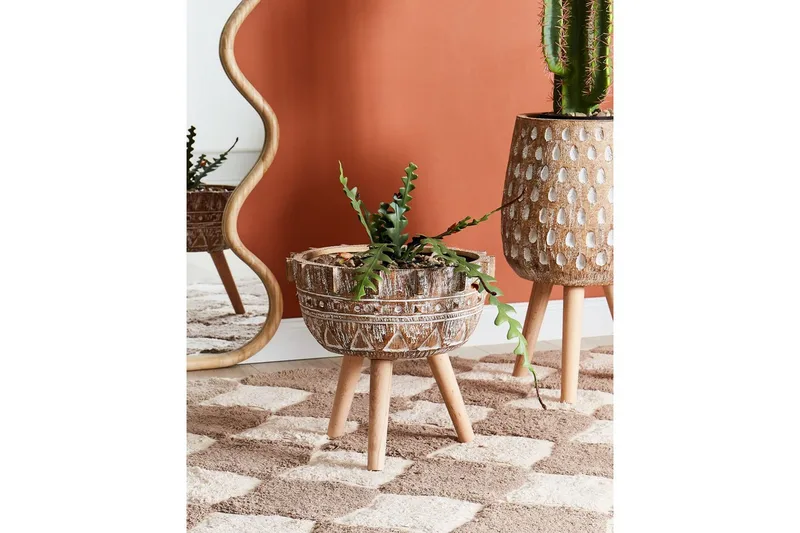 Trädgårdskruka Beliani Asplenium Brown||Light colored wood||White - Piha & ulkoaltaat - Viljely & puutarhanhoito - Kasvatus - Kukkaruukku & Istutusastia - Suuret kukkaruukut