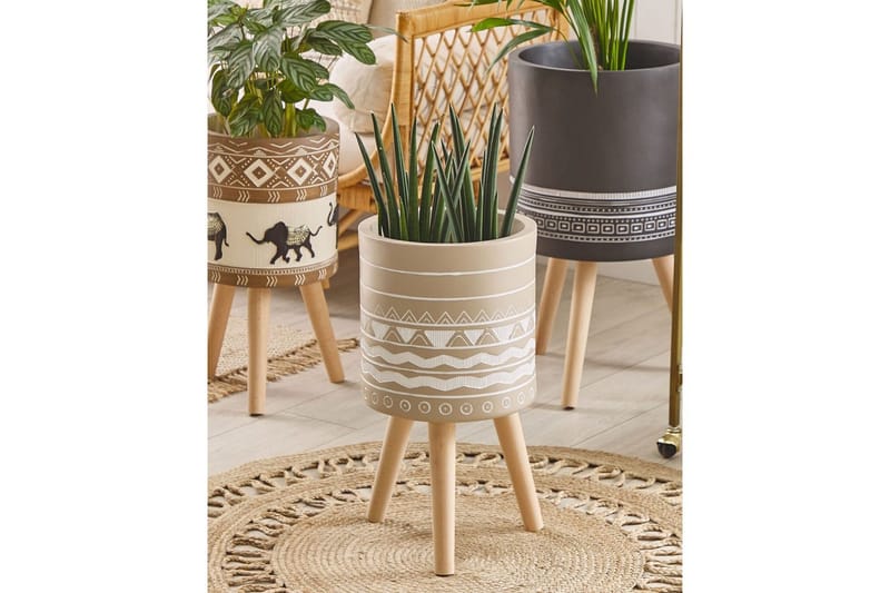Trädgårdskruka Beliani Milina Beige||White||Light colored wood - Piha & ulkoaltaat - Viljely & puutarhanhoito - Kasvatus - Kukkaruukku & Istutusastia - Suuret kukkaruukut