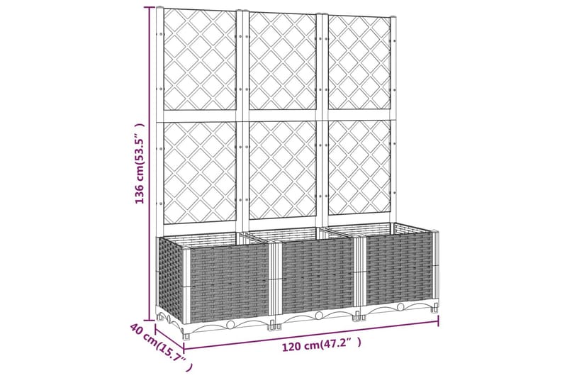 Kukkalaatikko säleiköllä ruskea 120x40x136 cm PP - Ruskea - Viljelylaatikko