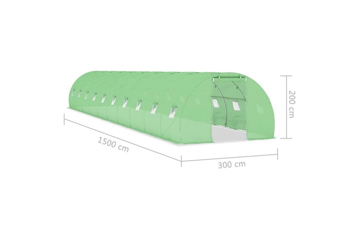 Kasvihuone 45m² 15x3x2 m - Vihreä - Vapaasti seisova kasvihuone - Kasvihuone