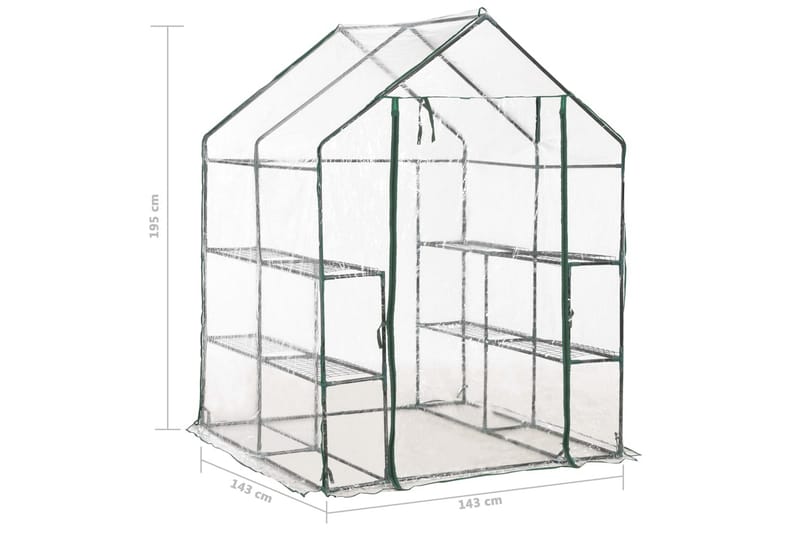 Kasvihuone 8 hyllyllä 143x143x195 cm - Läpinäkyvä - Vapaasti seisova kasvihuone - Kasvihuone