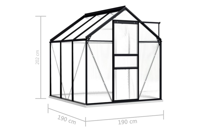 Kasvihuone alumiinirungolla antrasiitti 3,61 m³ - Antrasiitti - Vapaasti seisova kasvihuone - Kasvihuone