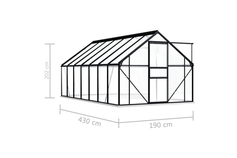 Kasvihuone alumiinirungolla antrasiitti 8,17 m³ - Antrasiitti - Vapaasti seisova kasvihuone - Kasvihuone