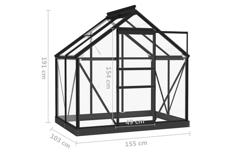 Lasikasvihuone antrasiitti 155x103x191 cm alumiini - Piha & ulkoaltaat - Viljely & puutarhanhoito - Kasvihuone
 - Vapaasti seisova kasvihuone