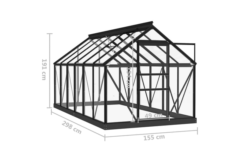 Lasikasvihuone antrasiitti 155x298x191 cm alumiini - Piha & ulkoaltaat - Viljely & puutarhanhoito - Kasvihuone
 - Vapaasti seisova kasvihuone