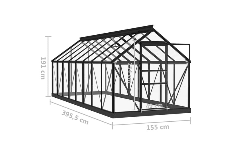 Lasikasvihuone antrasiitti 155x395,5x191 cm alumiini - Piha & ulkoaltaat - Viljely & puutarhanhoito - Kasvihuone
 - Vapaasti seisova kasvihuone