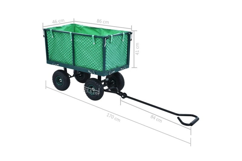 Puutarhan vetokärry vihreä 350 kg - Vihreä - Piha & ulkoaltaat - Viljely & puutarhanhoito - Puutarhatyökalut & puutarhavälineet - Kärryt & perävaunut - Kuljetusvaunu & puutarhavaunu