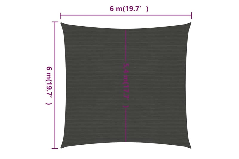 Aurinkopurje 160 g/m² antrasiitti 6x6 m HDPE - Antrasiitti - Puutarhakalusteet - Aurinkosuoja - Aurinkopurje
