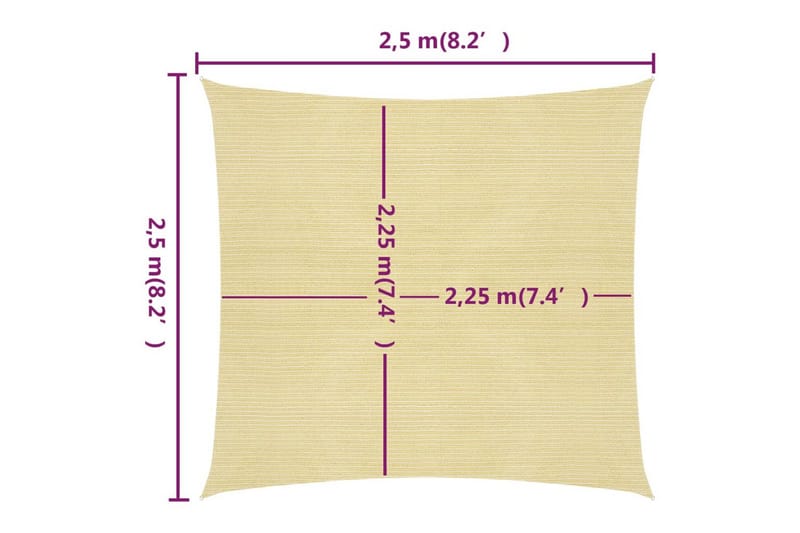 Aurinkopurje 160 g/m² beige 2,5x2,5 m HDPE - Beige - Puutarhakalusteet - Aurinkosuoja - Aurinkopurje