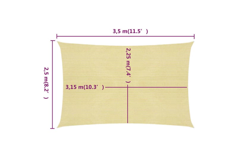 Aurinkopurje 160 g/m² beige 2,5x3,5 m HDPE - Beige - Puutarhakalusteet - Aurinkosuoja - Aurinkopurje