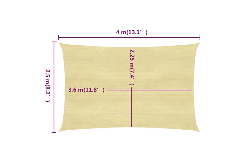 Aurinkopurje 160 g/m² beige 2,5x4 m HDPE - Beige - Puutarhakalusteet - Aurinkosuoja - Aurinkopurje