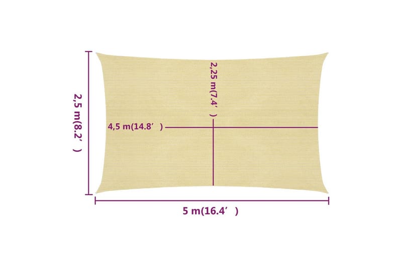 Aurinkopurje 160 g/m² beige 2,5x5 m HDPE - Beige - Puutarhakalusteet - Aurinkosuoja - Aurinkopurje