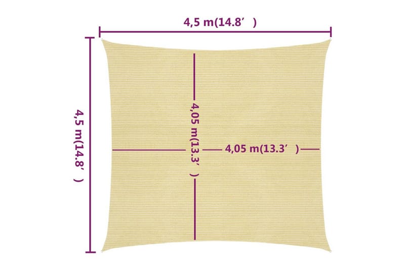 Aurinkopurje 160 g/m² beige 4,5x4,5 m HDPE - Beige - Puutarhakalusteet - Aurinkosuoja - Aurinkopurje