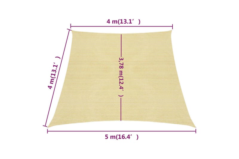 Aurinkopurje 160 g/m² beige 4/5x4 m HDPE - Beige - Puutarhakalusteet - Aurinkosuoja - Aurinkopurje