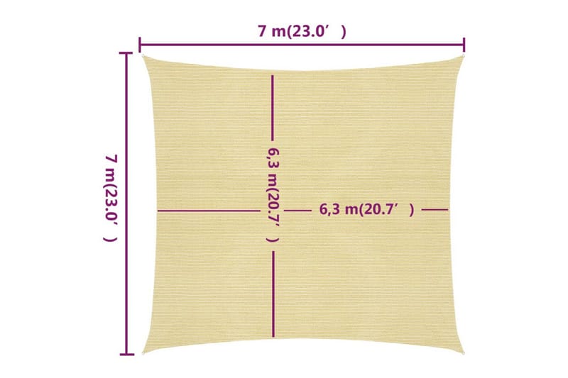 Aurinkopurje 160 g/m² beige 7x7 m HDPE - Beige - Puutarhakalusteet - Aurinkosuoja - Aurinkopurje
