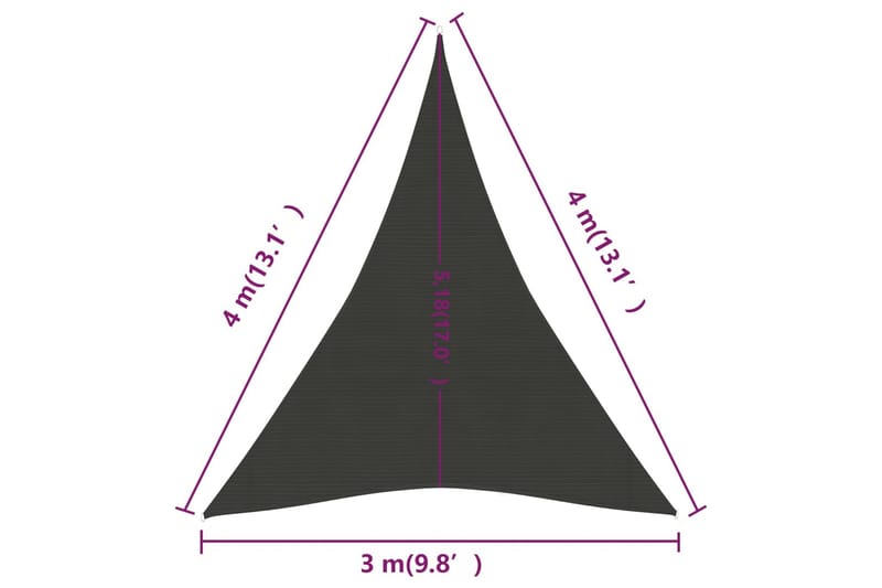 Aurinkopurje 160 g/m² antrasiitti 3x4x4 m HDPE - Antrasiitti - Puutarhakalusteet - Aurinkosuoja - Aurinkopurje