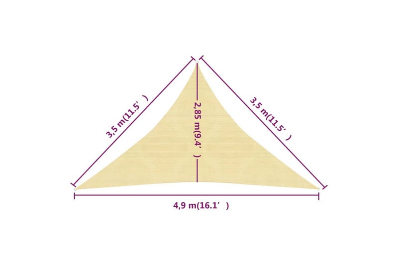 Aurinkopurje 160 g/m² beige 3,5x3,5x4,9 m HDPE - Beige - Puutarhakalusteet - Aurinkosuoja - Aurinkopurje