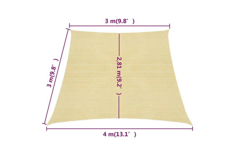 Aurinkopurje 160 g/m² beige 3/4x3 m HDPE - Beige - Puutarhakalusteet - Aurinkosuoja - Aurinkopurje