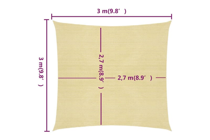 Aurinkopurje 160 g/m² beige 3x3 m HDPE - Beige - Puutarhakalusteet - Aurinkosuoja - Aurinkopurje
