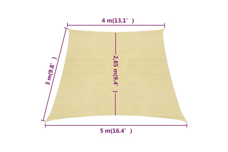 Aurinkopurje 160 g/m² beige 4/5x3 m HDPE - Beige - Puutarhakalusteet - Aurinkosuoja - Aurinkopurje