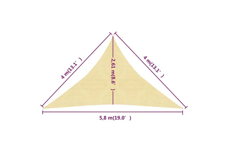 Aurinkopurje 160 g/m² beige 4x4x5,8 m HDPE - Beige - Puutarhakalusteet - Aurinkosuoja - Aurinkopurje
