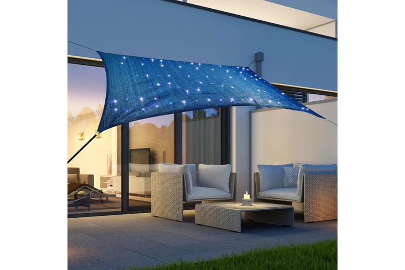HI Aurinkopurje 100 LED-valolla sininen 2x3 m - Sininen - Puutarhakalusteet - Aurinkosuoja - Aurinkopurje