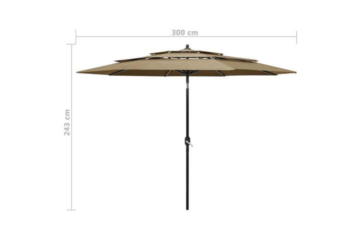 3-tasoinen aurinkovarjo alumiinitanko harmaanruskea 3 m - Aurinkovarjo