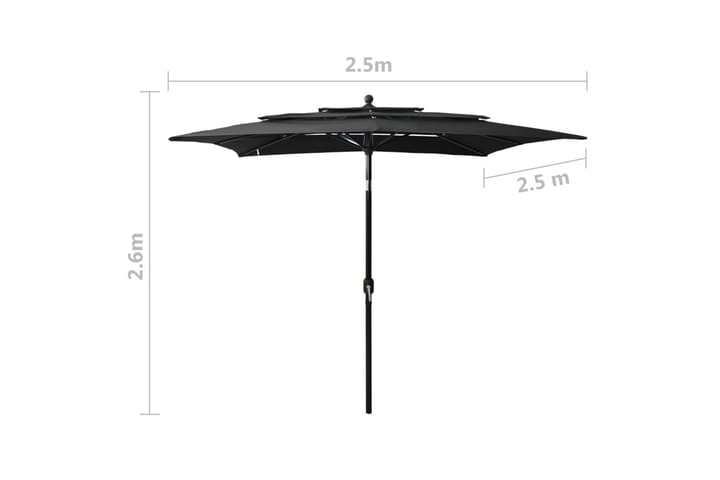 3-tasoinen aurinkovarjo alumiinitanko musta 2,5x2,5 m - Aurinkovarjo